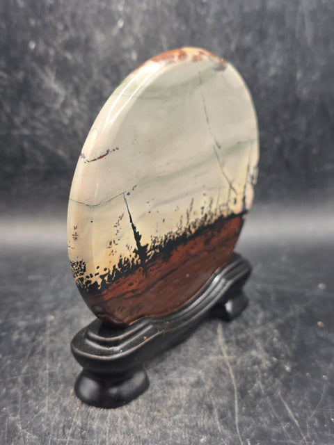 Natural picture jasper slab with stand! 5.1 ounces, 3.5 inches wide