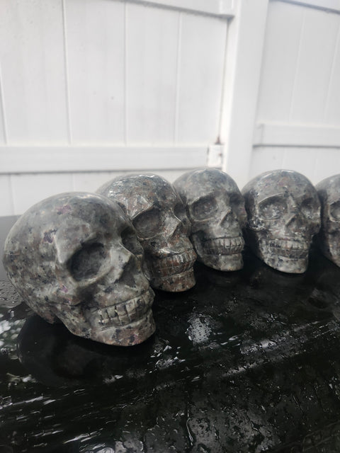 Flame stone yooperlite skull, 1.1 pound, 3.8 inches long, 3.1 tall, 2.3 wide