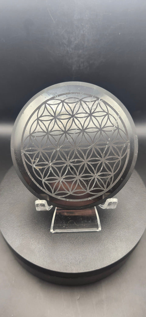 Shungite flower of life plate! 3.7 inches, 6 ounces