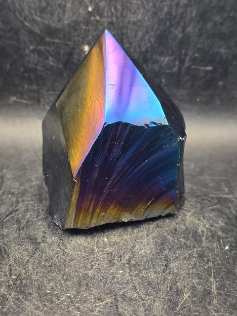 Titanium obsidian polished top point! 7.7 ounces, 2.6 inches tall