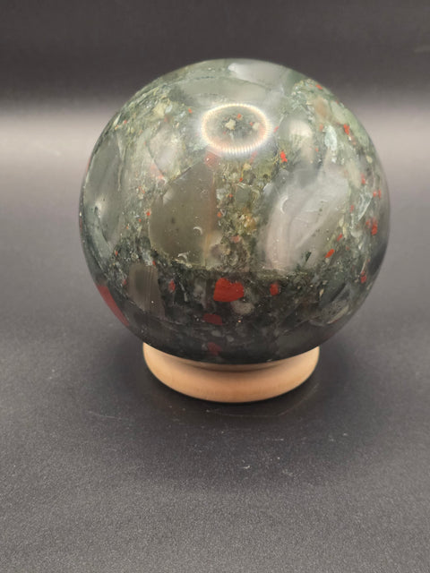 African bloodstone sphere! 74.8mm, 2.9 inches, 1.4 pounds