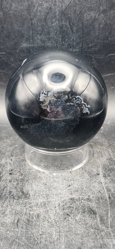 Black agate sphere! 67.3mm, 2.6 inches, 14.7 ounces