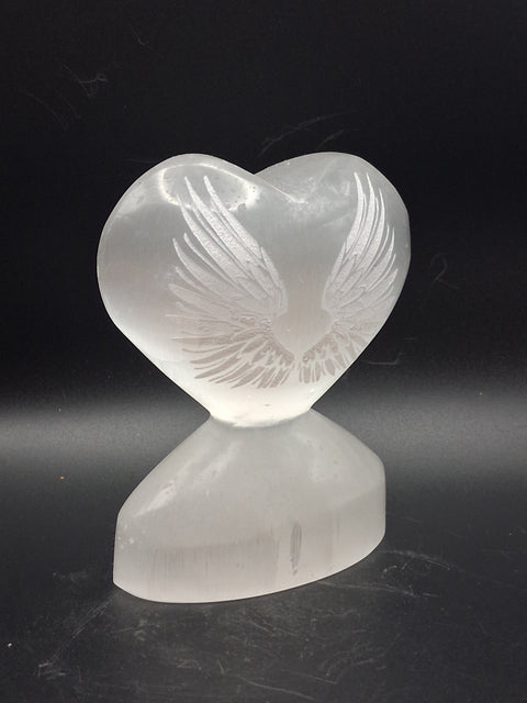 Selenite angel wing heart! 14 ounces, 4 inches tall, 3" wide