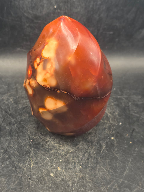 Carnelian agate flame tower! 1 pound, 3.6 inches tall, 2.5" wide!