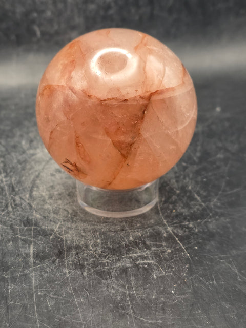 Red hematoid fire quartz sphere! 9.2 ounces, 57mm, 2.2 inches