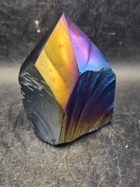 Titanium obsidian polished top point! 7.7 ounces, 2.6 inches tall