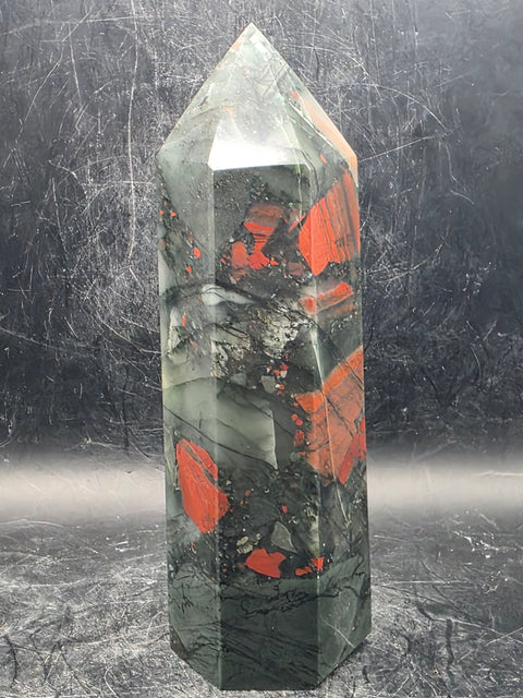 Large African bloodstone tower! 1 pound, 5.7 inches tall!