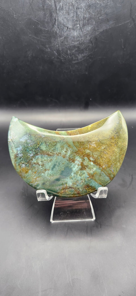 Green jasper moon! 10 ounces, 4 inches long