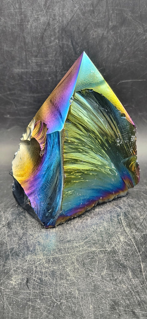 Titanium obsidian polished top point! 7.2 ounces, 3.5 inches tall+