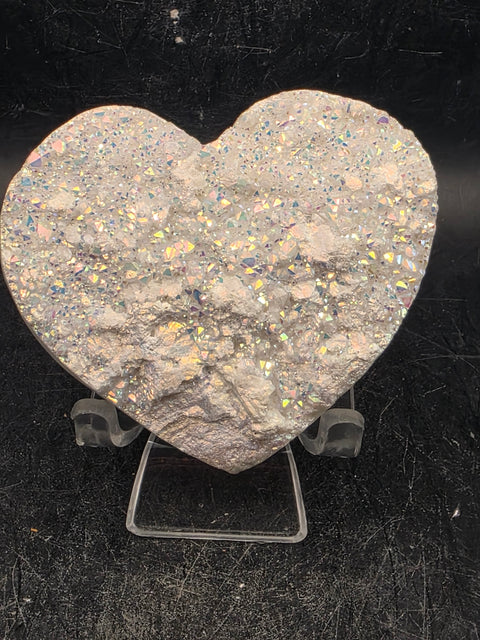 White pearl aura quartz heart! 4.7 ounces, 2.7 inches wide, 2.3" tall