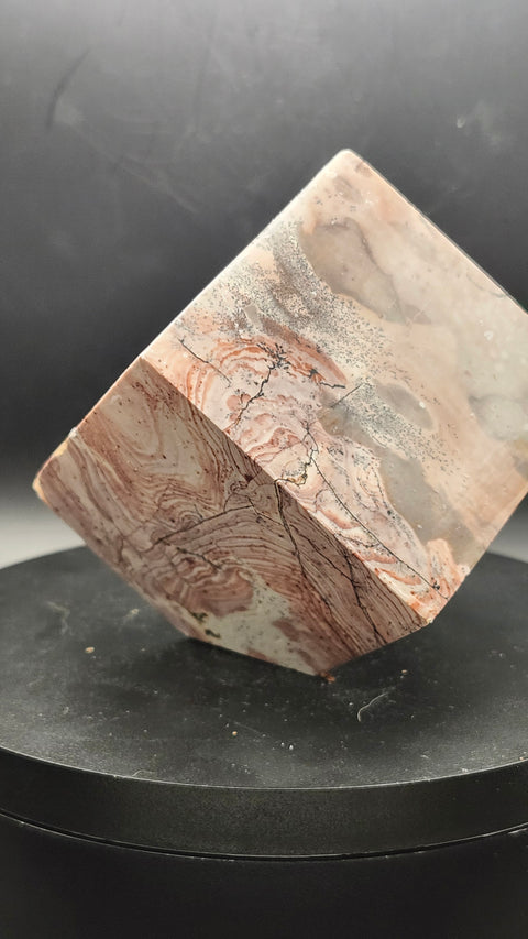 Pink dendritic jasper balancing cube 1.4 pounds, 2.4 by 2.4 inches