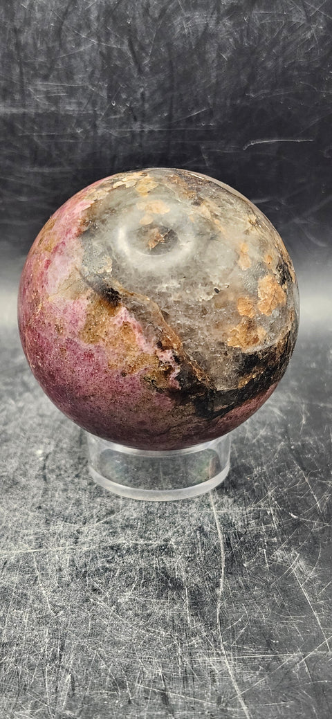 Rhodonite sphere! 57.9mm, 2.2 inches, 13 ounces