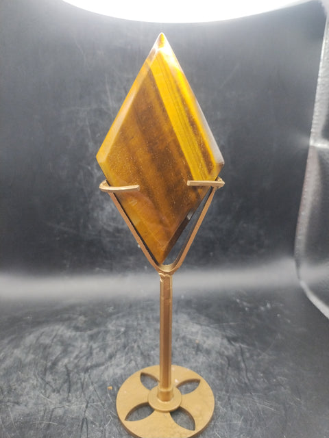 Tiger eye diamond with gold stand!! 3.6 inches, 2.2 ounces!