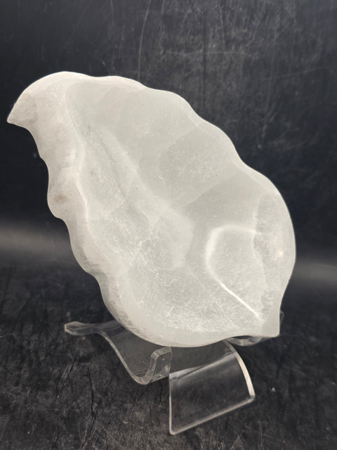 Selenite leaf bowl! 10 ounces, 4.5 inches long, 3 inches wide