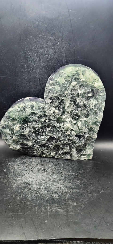 Druzy Snowflake florite heart! 2.8 pounds, 6.25 inches wide, 5.25 tall