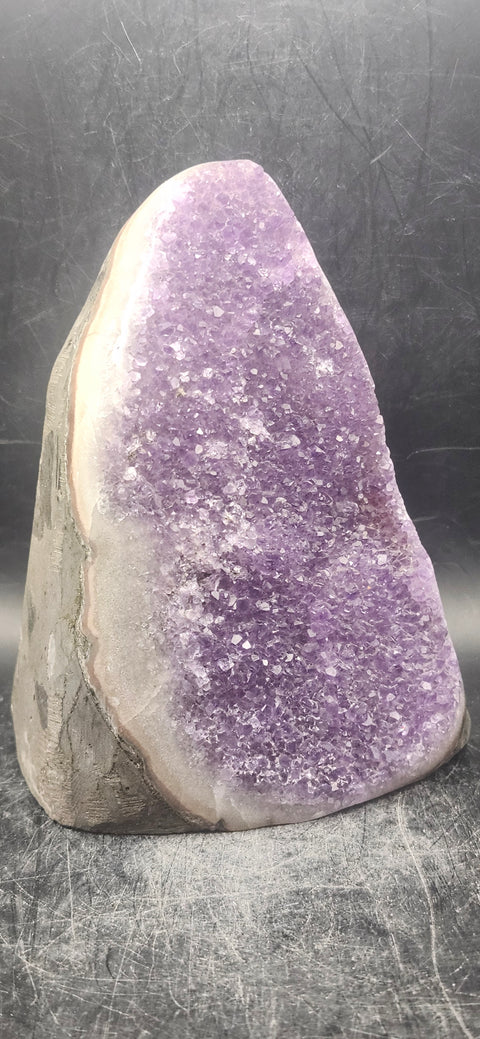 Amethyst cut base free form! 1.13 pounds, 4.7 inches tall, 3.4 wide