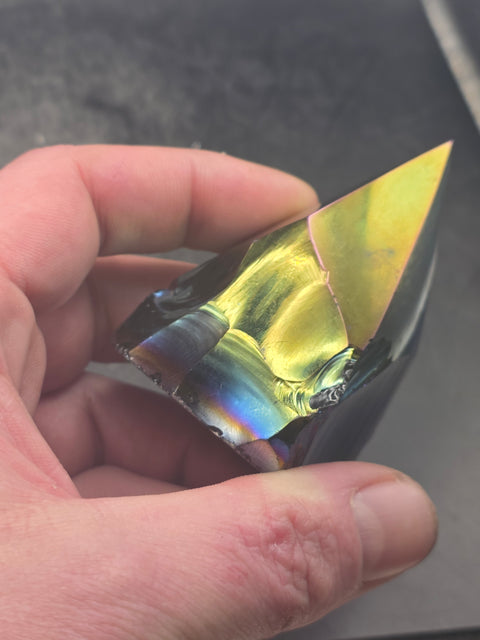 Titanium obsidian polished top point! 4.6 ounces, 2.5 inches tall!