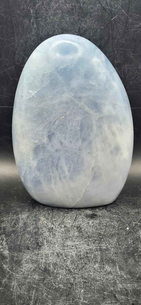 Blue calcite free form! 1.6 pounds, 4.5 inches tall, 3.5 wide
