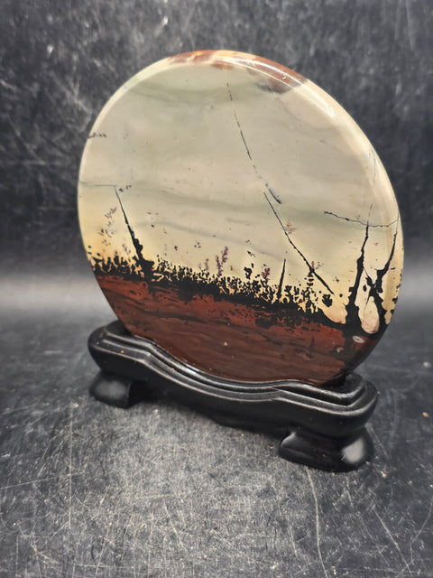 Natural picture jasper slab with stand! 5.1 ounces, 3.5 inches wide