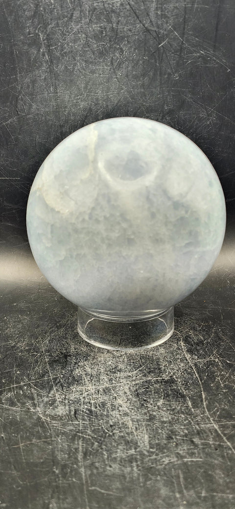 Blue calcite sphere! 85.9mm, 3.3 inches, 2 pounds!