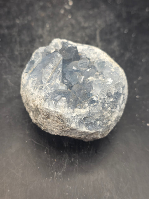 Blue calcite geode! 8 ounces, 1.8 inches long, 1.7 inches wide!