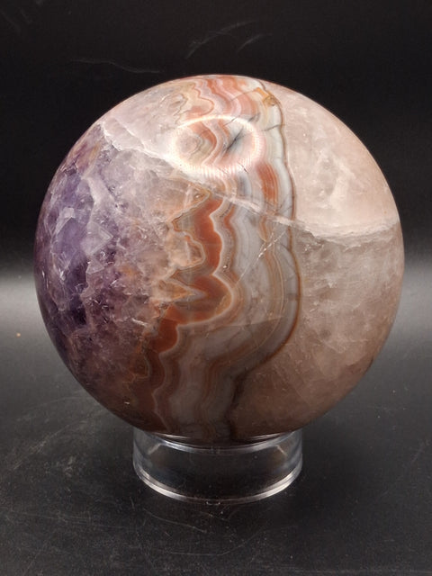 Large amethyst lace agate sphere! 89.6mm, 3.5", 2.3 pounds
