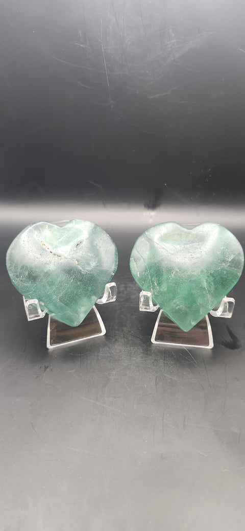 Green florite heart. 3.3 ounces, 2 by 2 inches