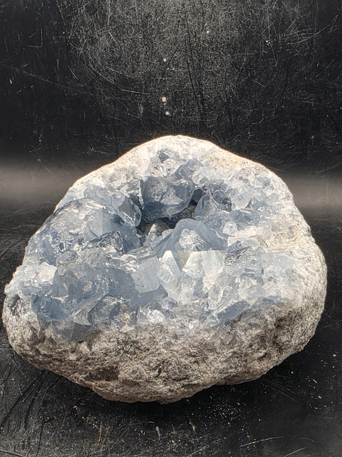 Large blue calcite geode! 2.2 pounds, 3.9 inches wide