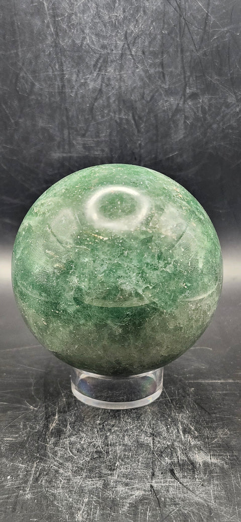 Green florite sphere with silver sparkles!! 68.5mm, 15.7 ounces
