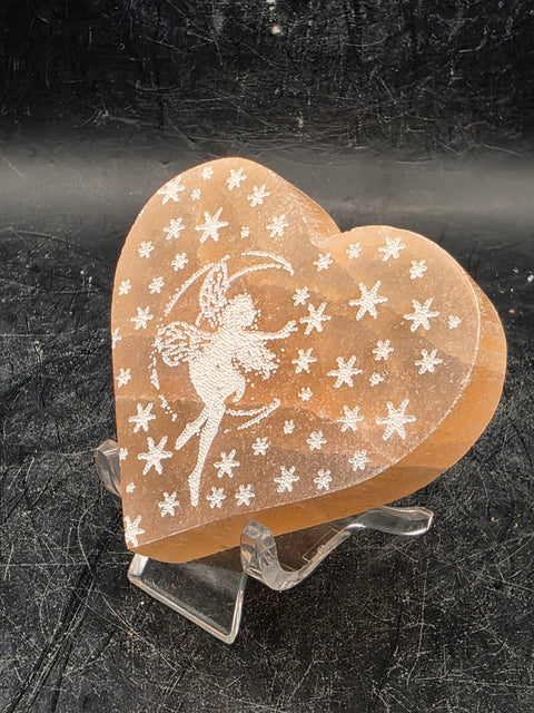 Peach selenite fairy heart!! 2 inches by 2 inches!!