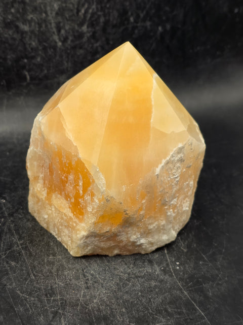 Orange calcite polished top point! 1.2 pounds, 3.2 inches tall, 2.8" wide