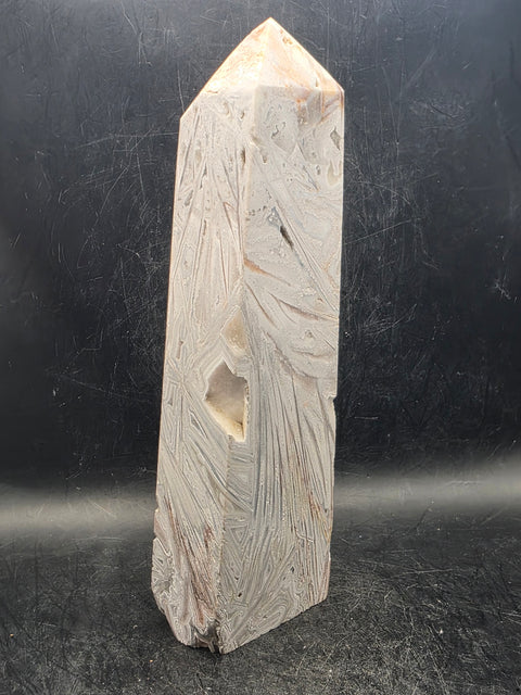 Large white lace agate tower! 1.1 pounds, 6.9 inches tall!