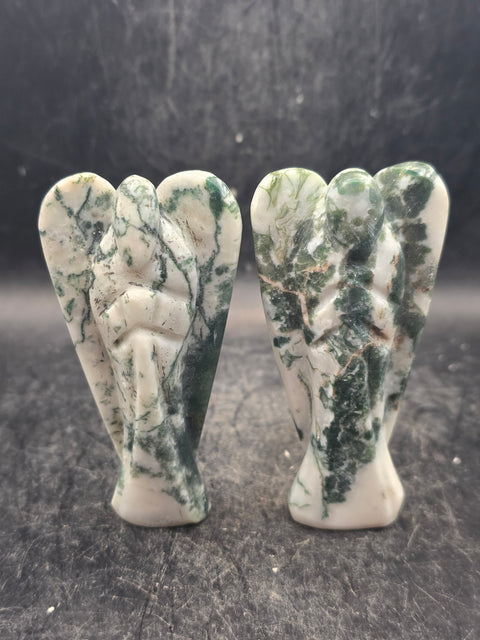 Moss agate gemstone angel! 3 inches tall, 1.8 ounces