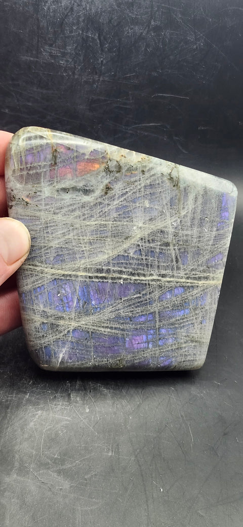 Purple flash labradorite free form! 14 ounces, 3 inches tall, 3.5 wide