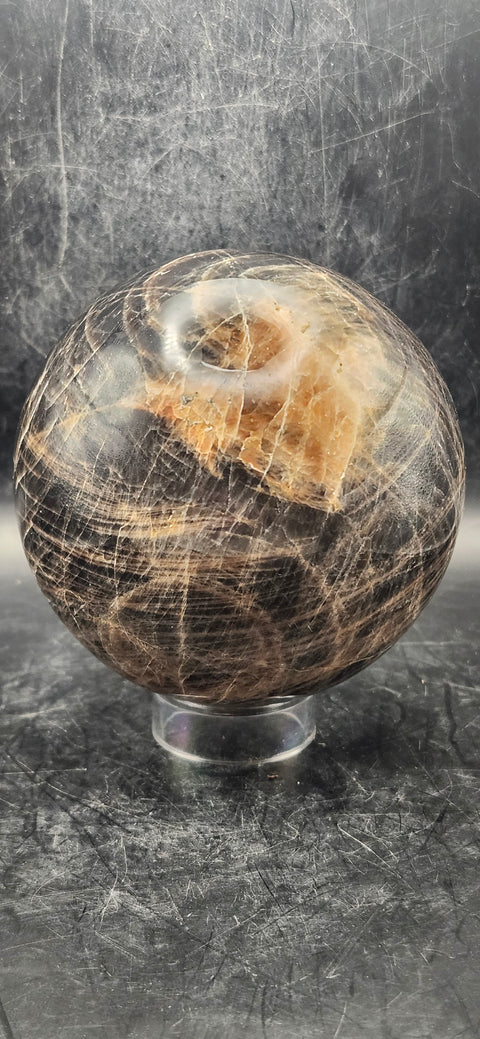 Black moonstone sphere! 83mm, 3.2 inches, 1.11 pounds!