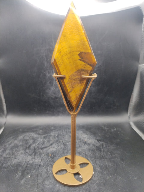 Tiger eye diamond with gold stand!! 3.6 inches, 2.2 ounces!