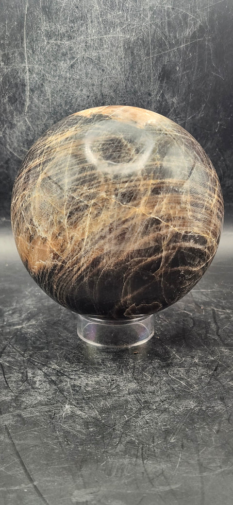 Black moonstone sphere! 83mm, 3.2 inches, 1.11 pounds!