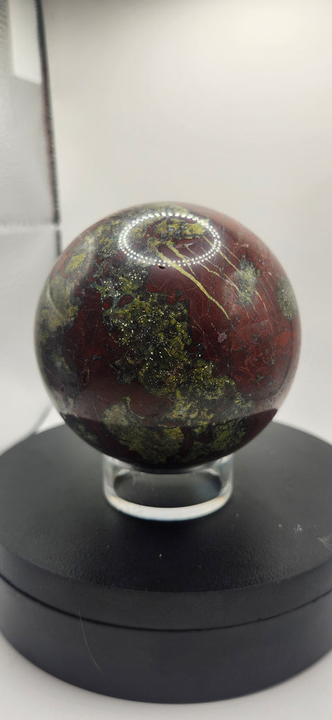 Dragon bloodstone sphere! 83mm, 3.27 inches, 1.15 pounds