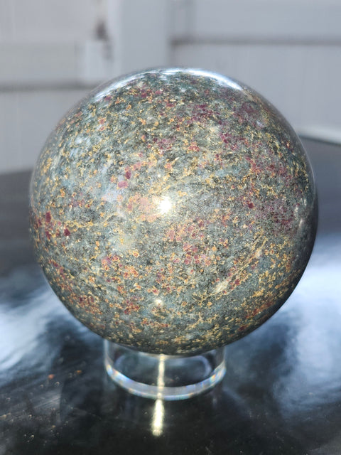 Ruby in kyanite sphere! 1.4 pounds, 66.8mm, 2.63 inches uv reactive
