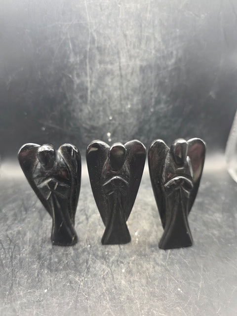 Black obsidian gemstone angel! 3 inches tall, 1.6 ounces!