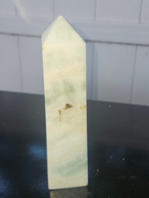 Blue and white striped calcite tower! 1.3 pounds, 7 inches