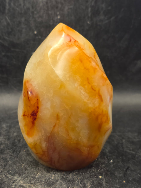 Carnelian agate flame tower! 12 ounces, 3.3 inches tall, 2.2" wide!
