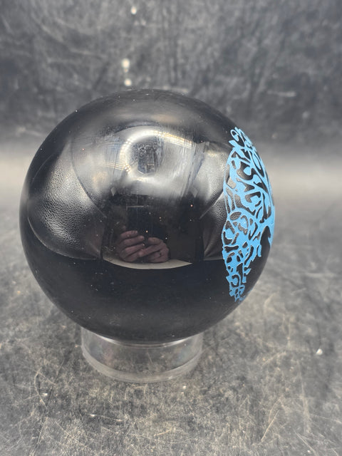 Black obsidian blue tree of life sphere, 2.3 inches, 10 ounces!