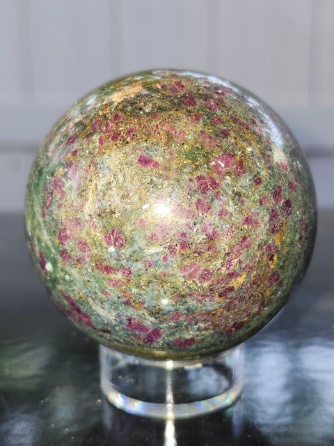 Ruby in kyanite sphere! 13 ounces, 59.4mm,2.33 inches uv reactive