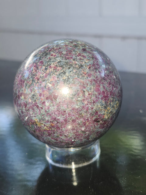 Ruby in kyanite sphere! 13.7 ounces, 58.4mm, 2.30 inches uv reactive