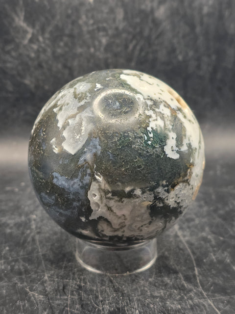 Druzy moss agate sphere! 65.8mm, 2.5 inches, 13.1 ounces