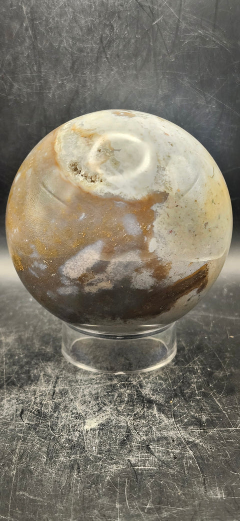 Druzy ocean jasper sphere! 82.6mm, 3.2 inches, 1.11 pounds!