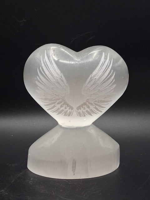 Selenite angel wing heart! 14 ounces, 4 inches tall, 3" wide