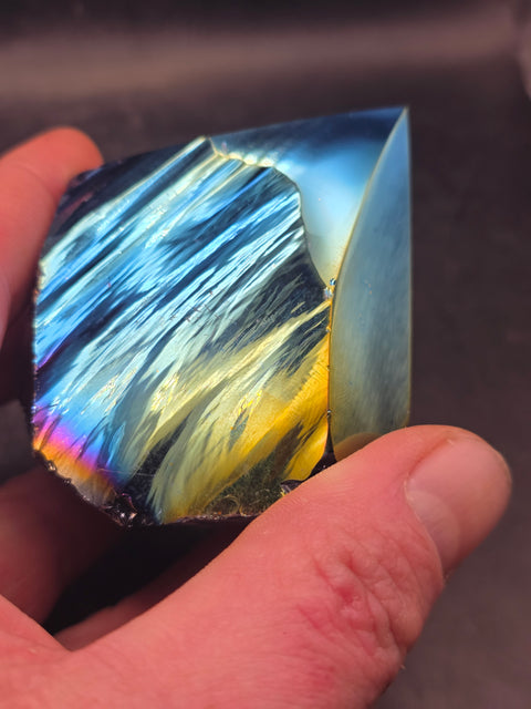 Titanium obsidian polished top point! 2.8 inches tall, 8 ounces!