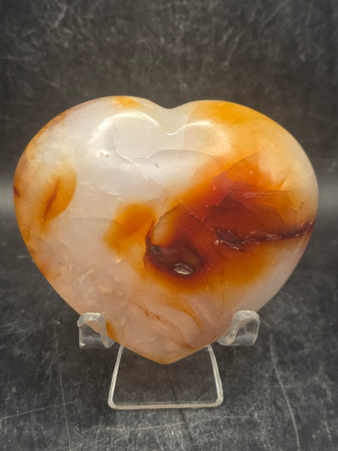 Carnelian agate heart! 6.8 ounces, 3 inches wide, 2.7" tall
